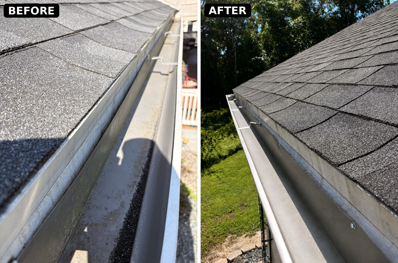 Gutter service before and after